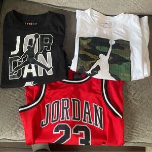 Jordan Kids' Black, White, and Red Graphic Nike Tees and Jersey Bundle Size M/L